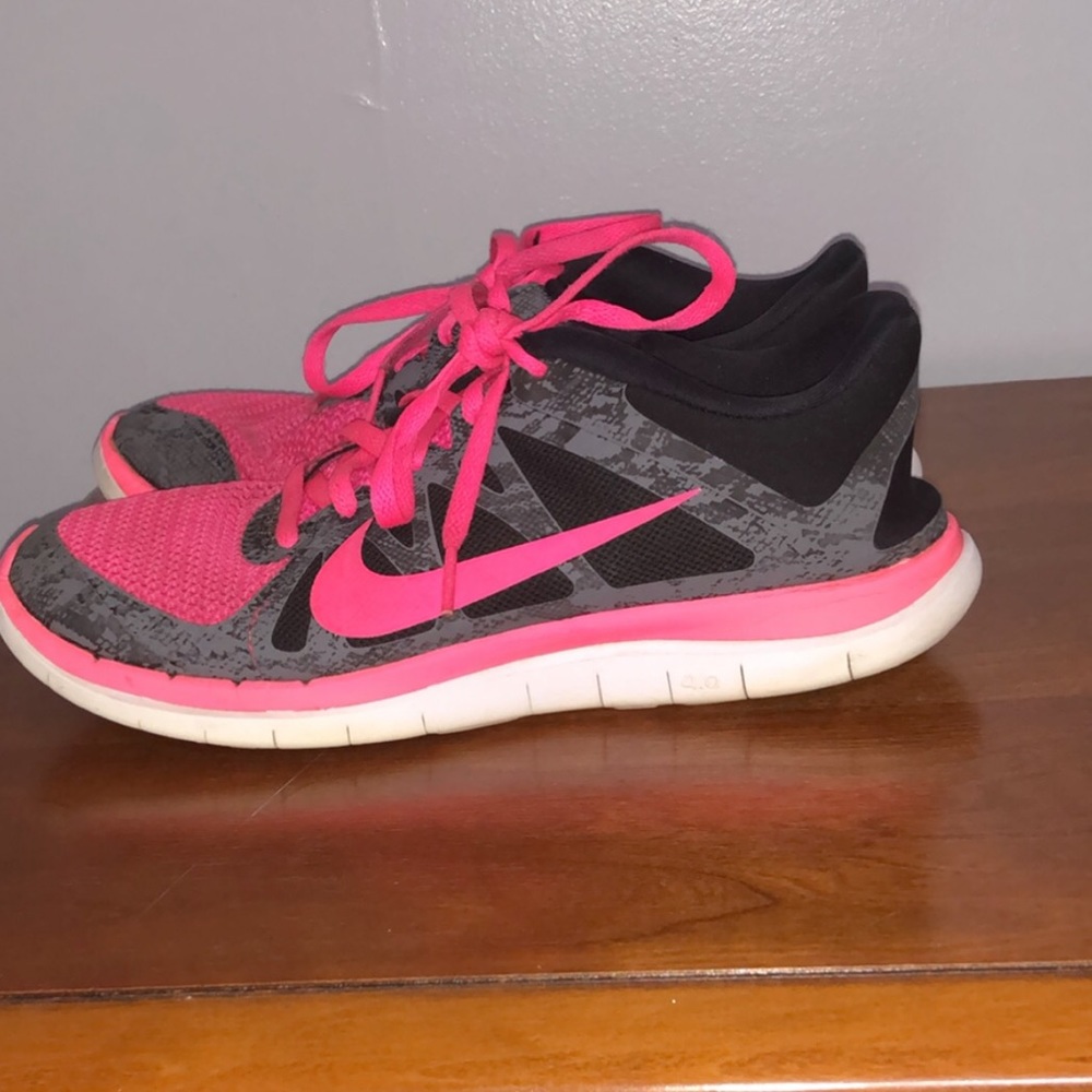 Nike hot pink athletic shoes with black & gray